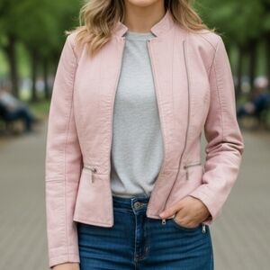 Baccini Women's Light Pink Faux Leather Jacket Size Medium